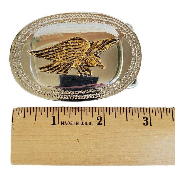 Belt Buckle Bald Eagle Silver Tone with Gold Metal Applique  2" x 3" - Picture 5 of 6